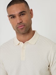 Threadbare Cream Basket Stitch Knitted Polo Shirt - Image 4 of 5