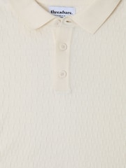 Threadbare Cream Basket Stitch Knitted Polo Shirt - Image 5 of 5