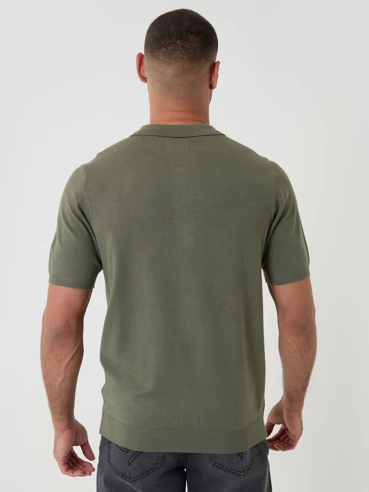 Verde - Threadbare Quarter Zip Knitted Polo Shirt - Imagen 2 de 5