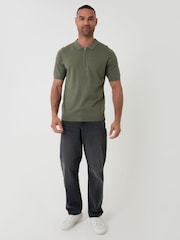 Verde - Threadbare Quarter Zip Knitted Polo Shirt - Imagen 3 de 5