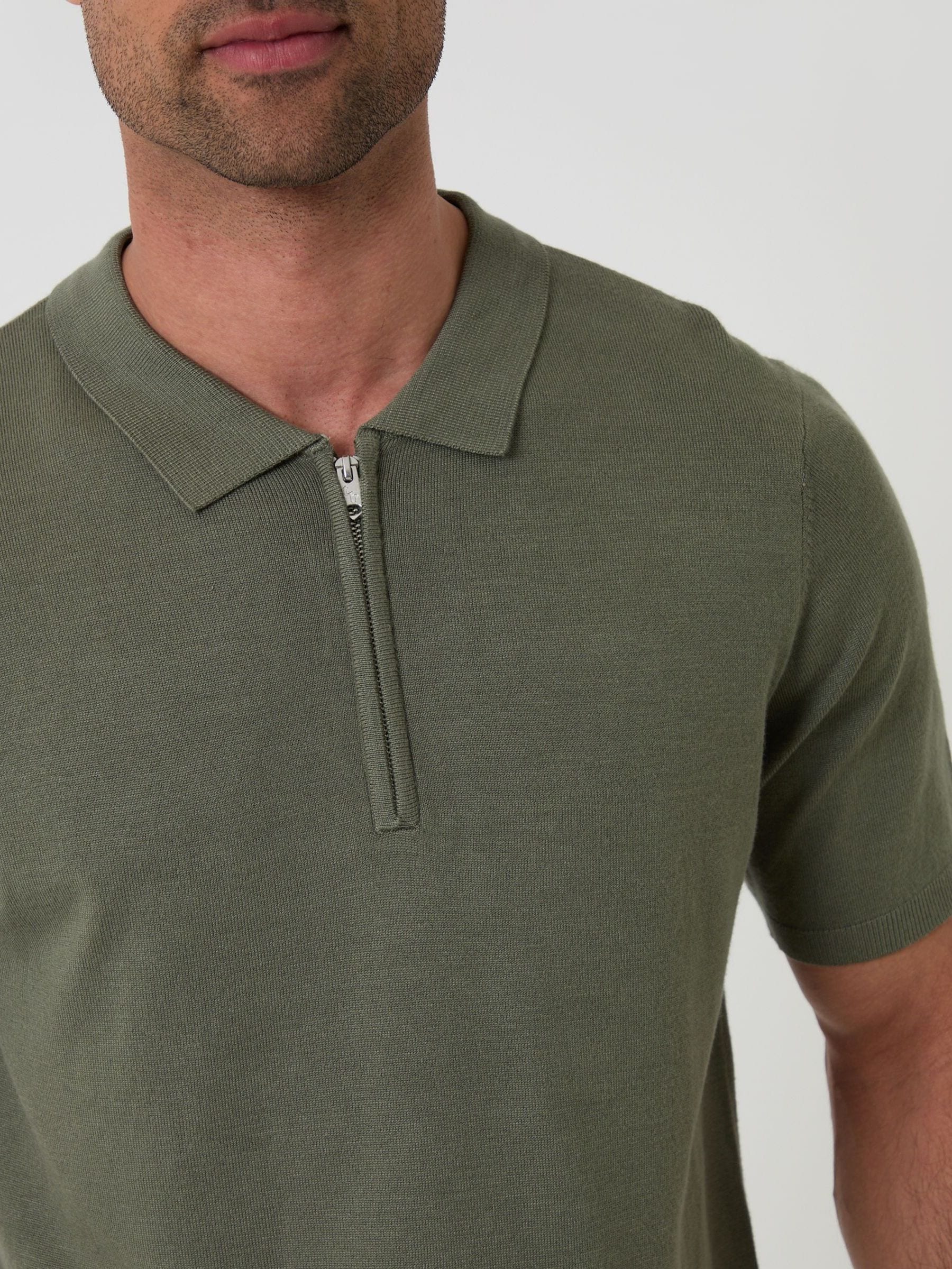 Buy Threadbare Green Quarter Zip Knitted Polo Shirt from Next USA