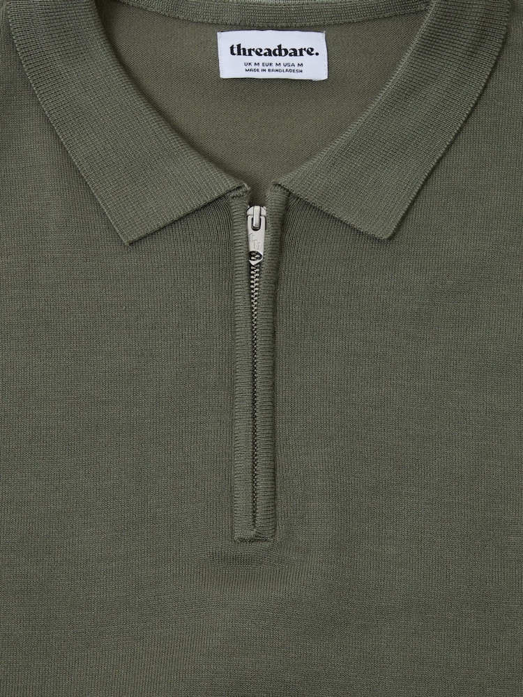 Verde - Threadbare Quarter Zip Knitted Polo Shirt - Imagen 5 de 5