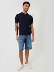 Threadbare Blue Quarter Zip Knitted Polo Shirt - Image 3 of 4