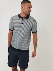 Threadbare Blue Textured Stripe Knitted Polo Shirt - Image 1 of 5