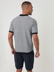 Threadbare Blue Textured Stripe Knitted Polo Shirt - Image 2 of 5