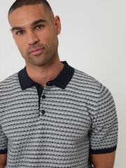 Threadbare Blue Textured Stripe Knitted Polo Shirt - Image 3 of 5