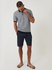 Threadbare Blue Textured Stripe Knitted Polo Shirt - Image 4 of 5
