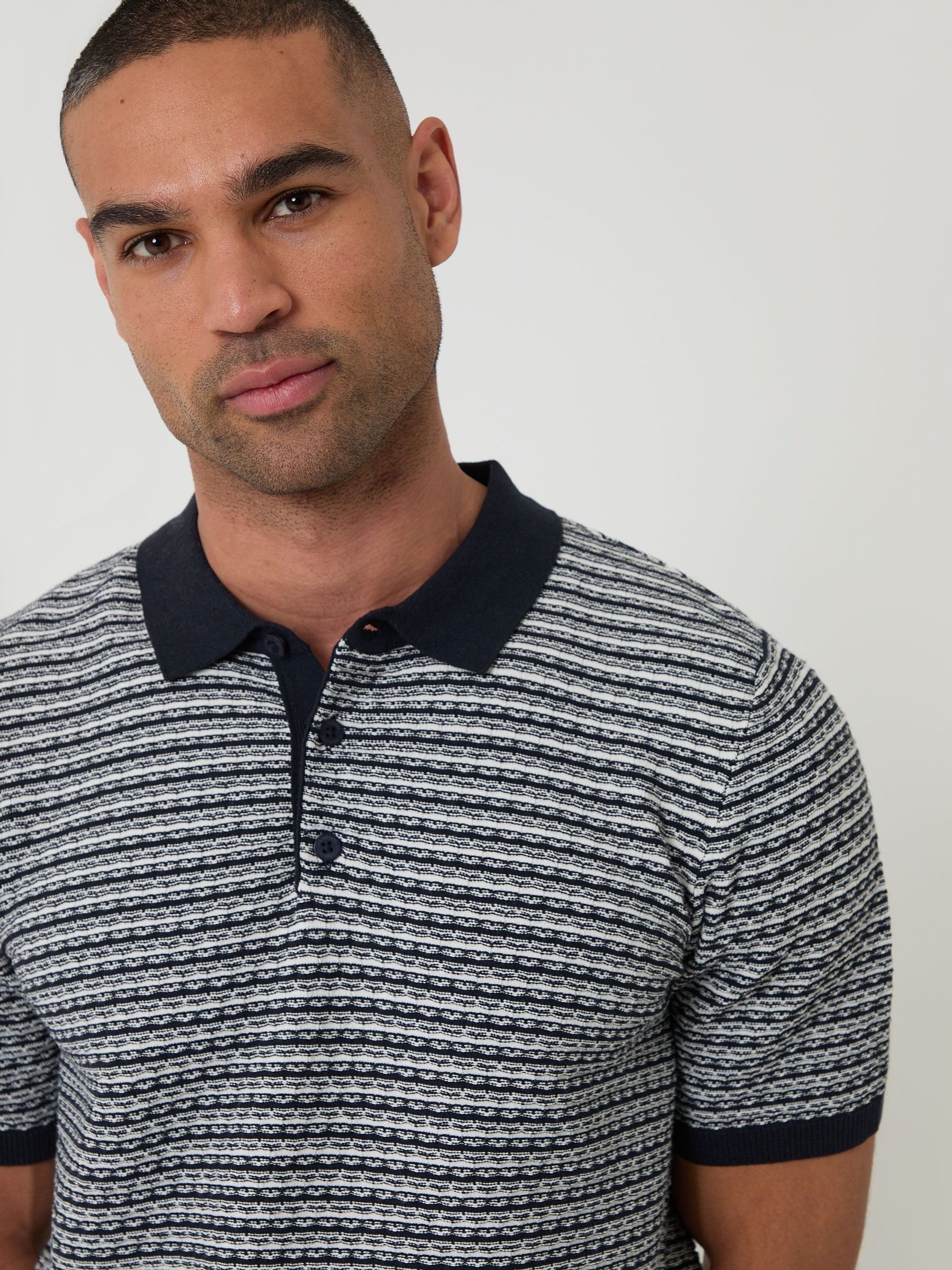 Buy Threadbare Blue Textured Stripe Knitted Polo Shirt from Next