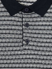 Threadbare Blue Textured Stripe Knitted Polo Shirt - Image 5 of 5