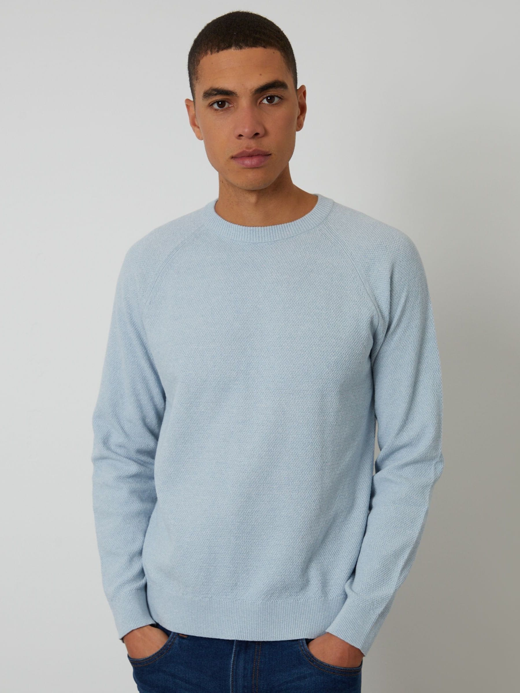 Threadbare Men's Light Blue Raglan Knitted Crew Neck Jumper
