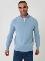 כחול  - Threadbare סוודר סרוג מתערובת כותנה עם רבע רוכסן - תמונה 1 מתוך 4