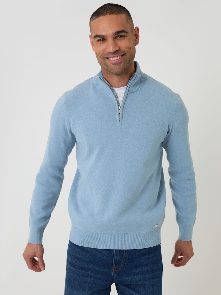 כחול  - Threadbare סוודר סרוג מתערובת כותנה עם רבע רוכסן - תמונה 1 מתוך 4