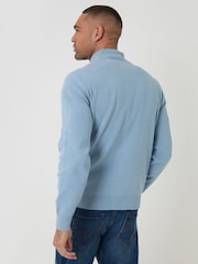 כחול  - Threadbare סוודר סרוג מתערובת כותנה עם רבע רוכסן - תמונה 2 מתוך 4