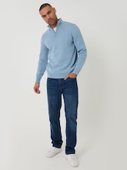 כחול  - Threadbare סוודר סרוג מתערובת כותנה עם רבע רוכסן - תמונה 3 מתוך 4