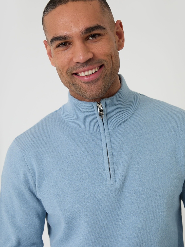 כחול  - Threadbare סוודר סרוג מתערובת כותנה עם רבע רוכסן - תמונה 4 מתוך 4