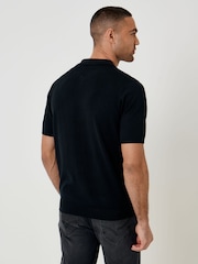 Threadbare Black Quarter Zip Knitted Polo Shirt - Image 2 of 5