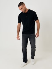 Threadbare Black Quarter Zip Knitted Polo Shirt - Image 3 of 5