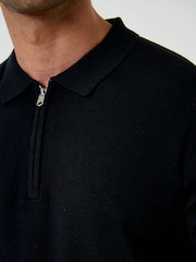 Threadbare Black Quarter Zip Knitted Polo Shirt - Image 5 of 5