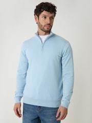 Threadbare Blue Funnel Quarter Zip Knitted Jumper - Image 1 of 4