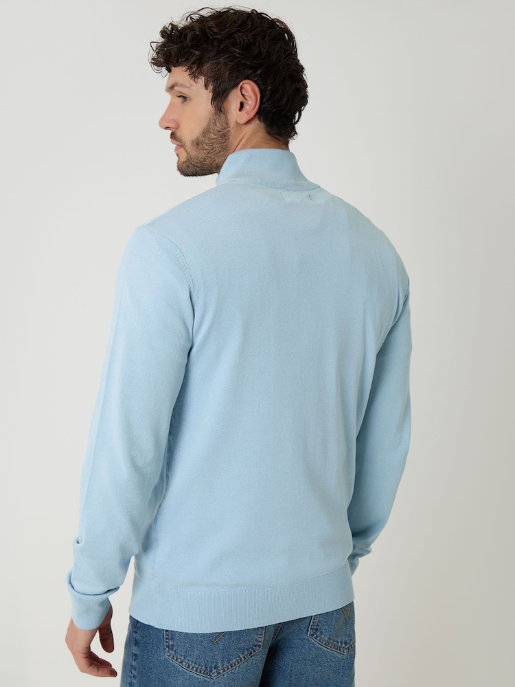 Threadbare Blue Funnel Quarter Zip Knitted Jumper - Image 2 of 4