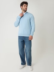 Threadbare Blue Funnel Quarter Zip Knitted Jumper - Image 3 of 4