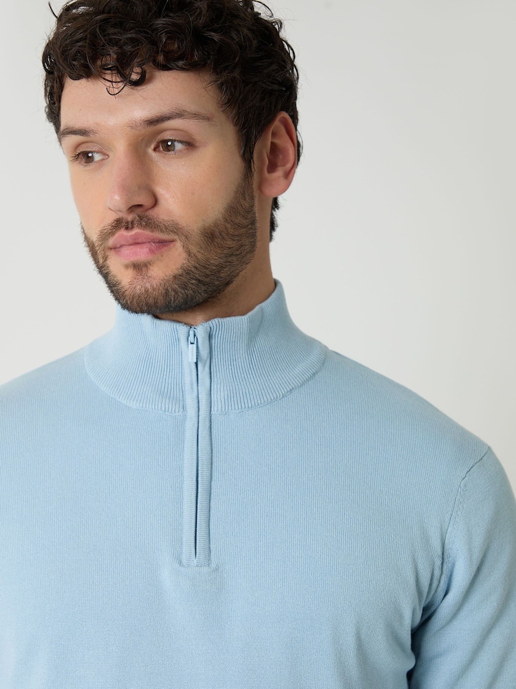 Threadbare Blue Funnel Quarter Zip Knitted Jumper - Image 4 of 4