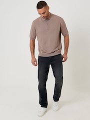 Threadbare Brown Relaxed Fit Knitted Quarter Zip Polo Shirt - Image 3 of 5