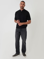 Threadbare Black Relaxed Fit Knitted Quarter Zip Polo Shirt - Image 3 of 5