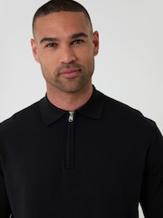 Threadbare Black Relaxed Fit Knitted Quarter Zip Polo Shirt - Image 4 of 5