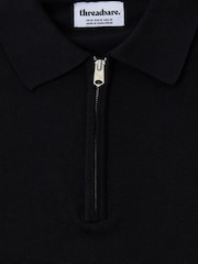 Threadbare Black Relaxed Fit Knitted Quarter Zip Polo Shirt - Image 5 of 5