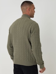 Threadbare Green Cable Knit Quarter Zip Jumper - Image 2 of 5