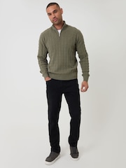 Threadbare Green Cable Knit Quarter Zip Jumper - Image 3 of 5