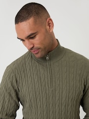 Threadbare Green Cable Knit Quarter Zip Jumper - Image 4 of 5
