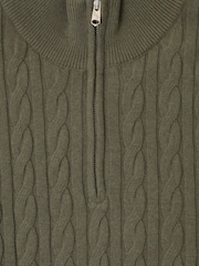 Threadbare Green Cable Knit Quarter Zip Jumper - Image 5 of 5