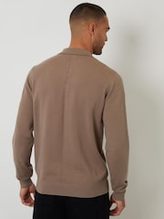 Threadbare Brown Cable Knit Long Sleeve Polo Jumper - Image 2 of 4
