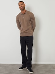 Threadbare Brown Cable Knit Long Sleeve Polo Jumper - Image 3 of 4