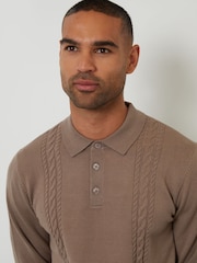 Threadbare Brown Cable Knit Long Sleeve Polo Jumper - Image 4 of 4