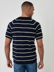 Threadbare Blue Textured Stripe Knitted T-Shirt - Image 2 of 4