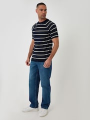 Threadbare Blue Textured Stripe Knitted T-Shirt - Image 3 of 4