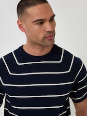 Threadbare Blue Textured Stripe Knitted T-Shirt - Image 4 of 4