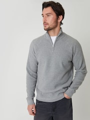 Threadbare Grey Waffle Knit Raglan Quarter Zip Jumper - Image 1 of 5