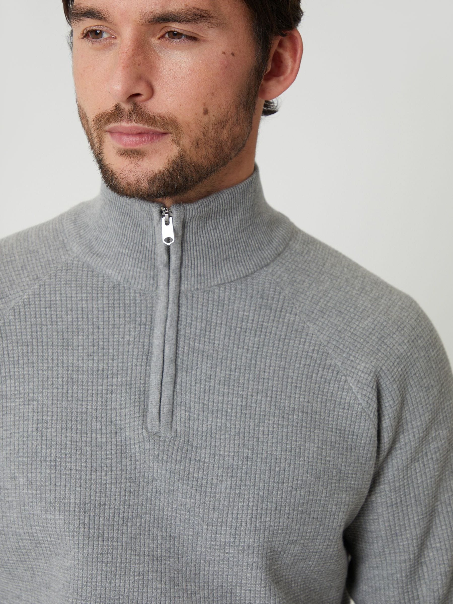 Buy Threadbare Grey Waffle Knit Raglan Quarter Zip Jumper from the