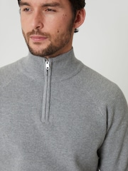 Threadbare Grey Waffle Knit Raglan Quarter Zip Jumper - Image 3 of 5