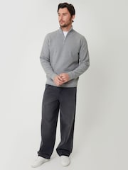 Threadbare Grey Waffle Knit Raglan Quarter Zip Jumper - Image 4 of 5
