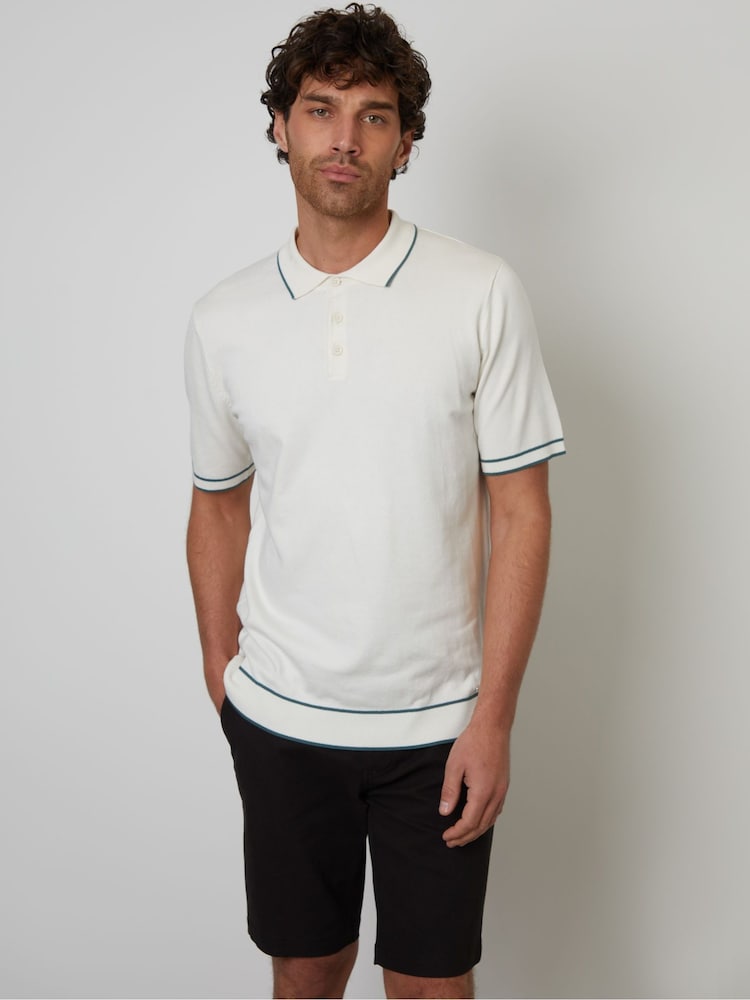 Threadbare Cream Knitted Short Sleeve Polo Shirt - Image 1 of 4