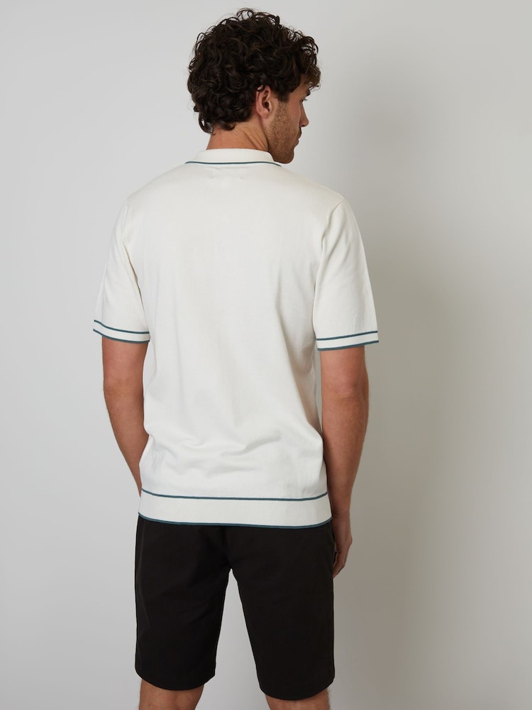 Threadbare Cream Knitted Short Sleeve Polo Shirt - Image 2 of 4