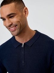 Azul - Threadbare Textured Knit Quarter Zip Polo Shirt - Imagen 1 de 5