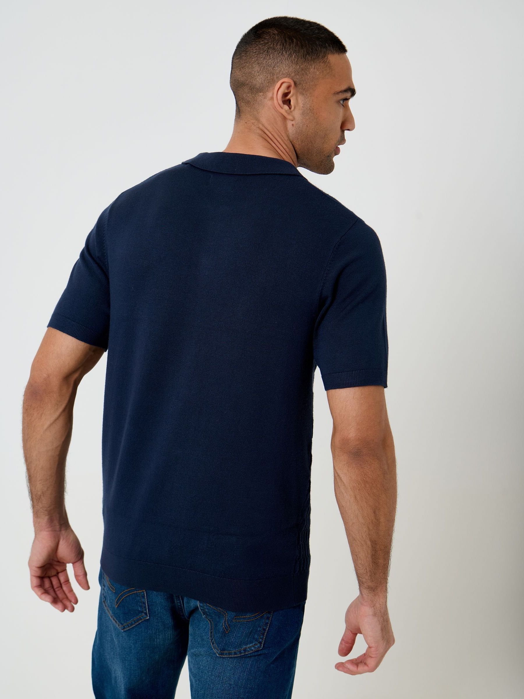 Buy Threadbare Blue Textured Knit Quarter Zip Polo Shirt from Next USA