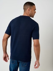 Azul - Threadbare Textured Knit Quarter Zip Polo Shirt - Imagen 3 de 5