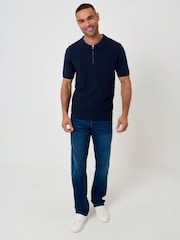 Azul - Threadbare Textured Knit Quarter Zip Polo Shirt - Imagen 4 de 5
